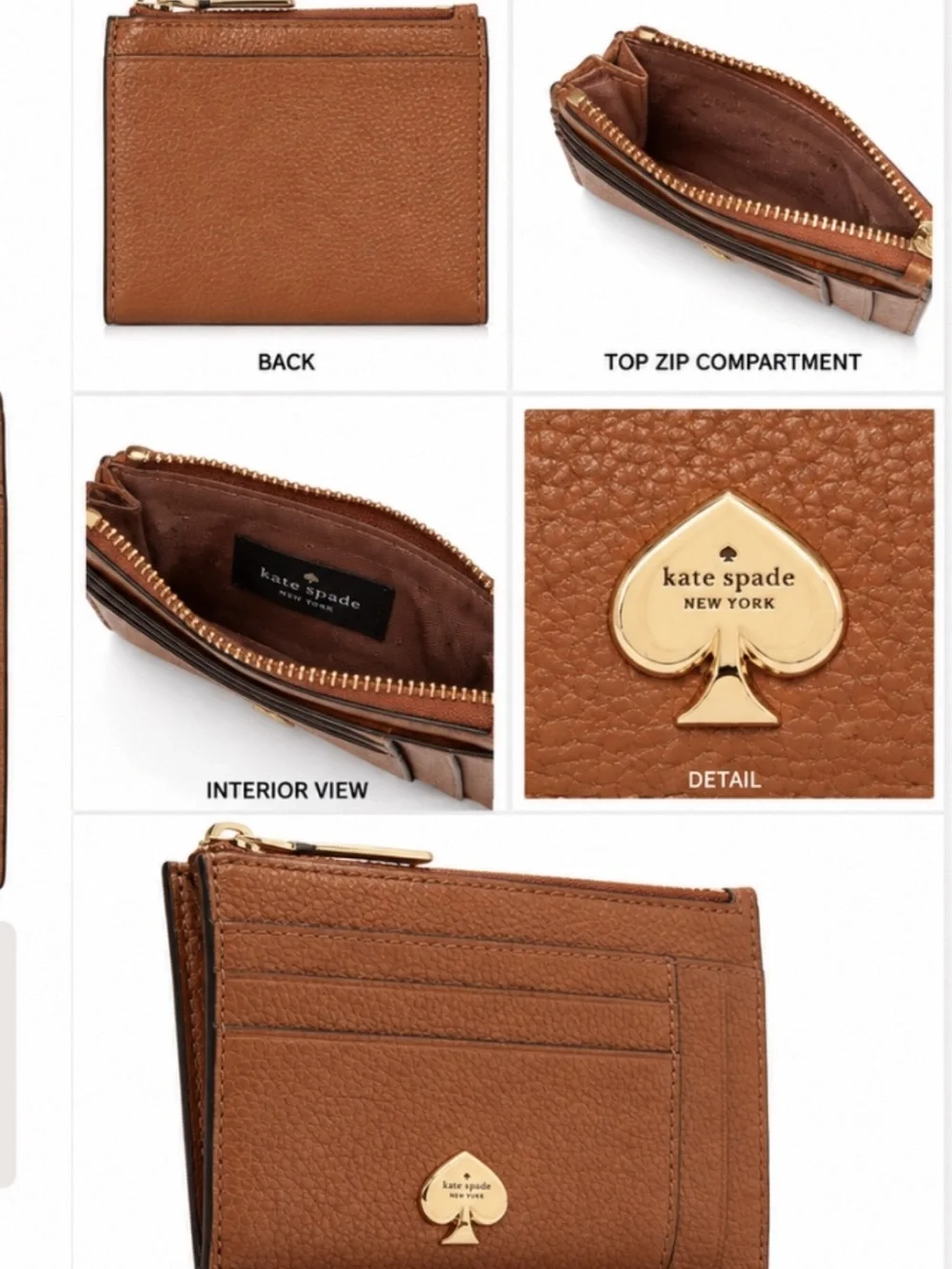 kate spade Brown Pebbled Leather Card Case with Gold Spade Accent NWT